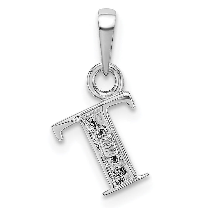 Million Charms 14K White Gold Themed Polished .01Ct Diamond Alphabet Letter Initial T Charm