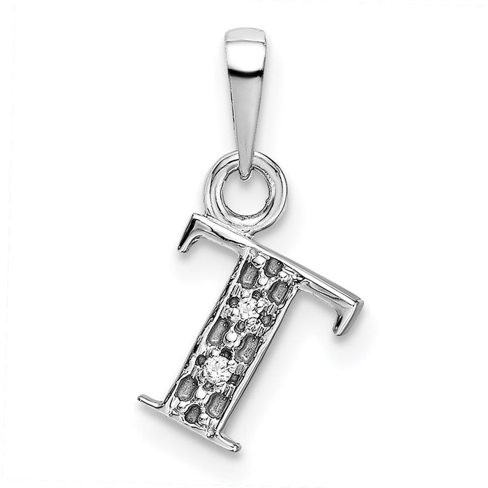 Million Charms 14K White Gold Themed Polished .01Ct Diamond Alphabet Letter Initial T Charm