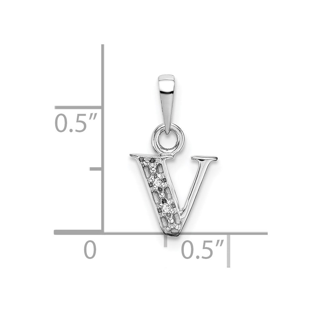 Million Charms 14K White Gold Themed Polished .01Ct Diamond Alphabet Letter Initial V Charm