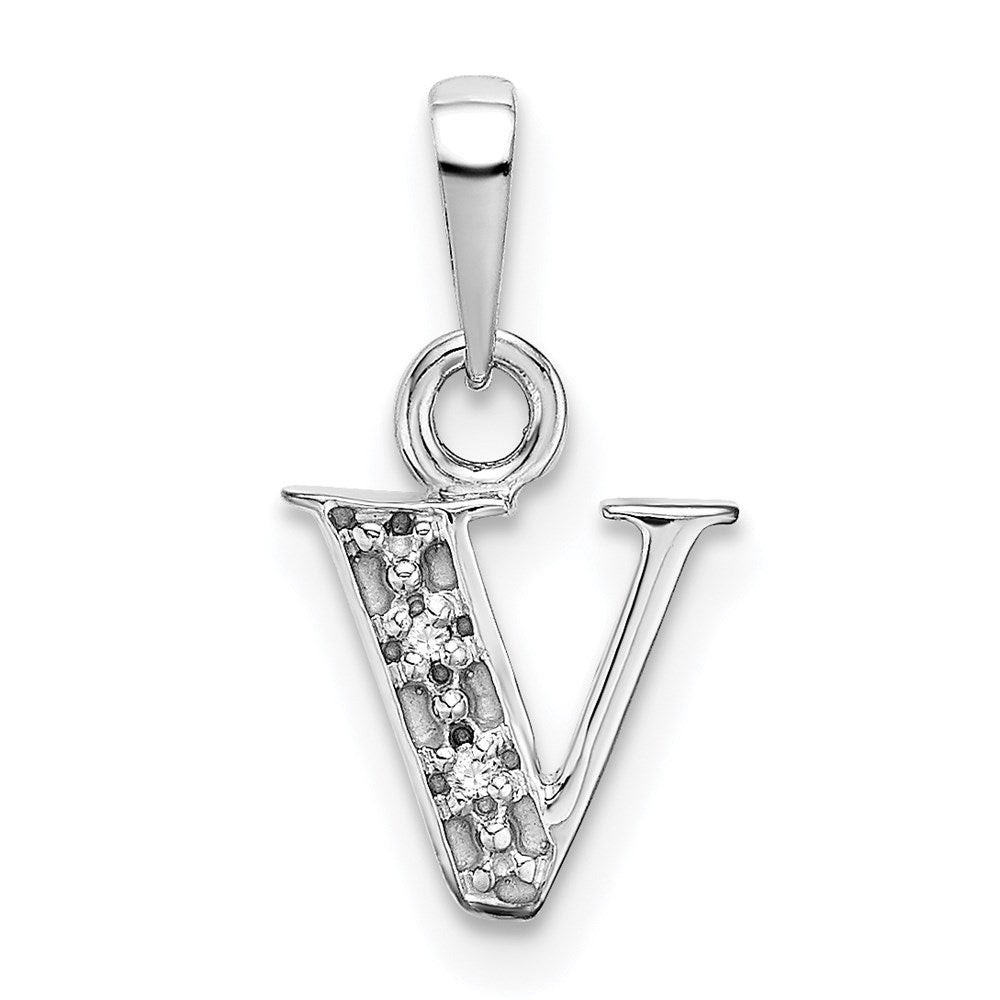 Million Charms 14K White Gold Themed Polished .01Ct Diamond Alphabet Letter Initial V Charm