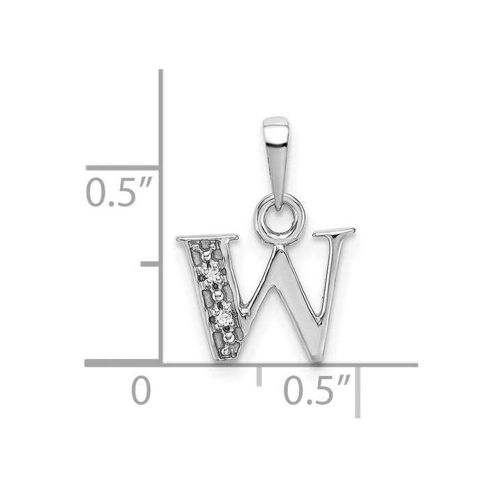 Million Charms 14K White Gold Themed Polished .01Ct Diamond Alphabet Letter Initial W Charm