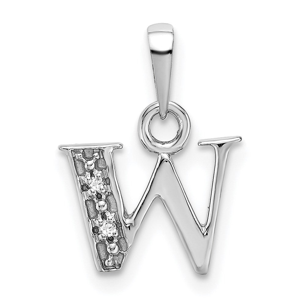 Million Charms 14K White Gold Themed Polished .01Ct Diamond Alphabet Letter Initial W Charm