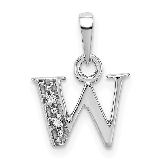Million Charms 14K White Gold Themed Polished .01Ct Diamond Alphabet Letter Initial W Charm