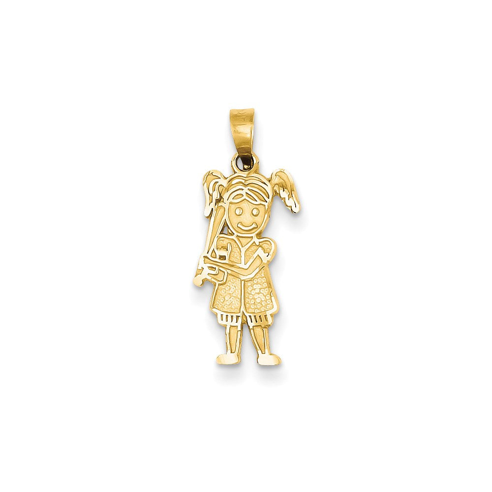 Million Charms 14K Yellow Gold Themed Girl Sports Baseball Player Pendant