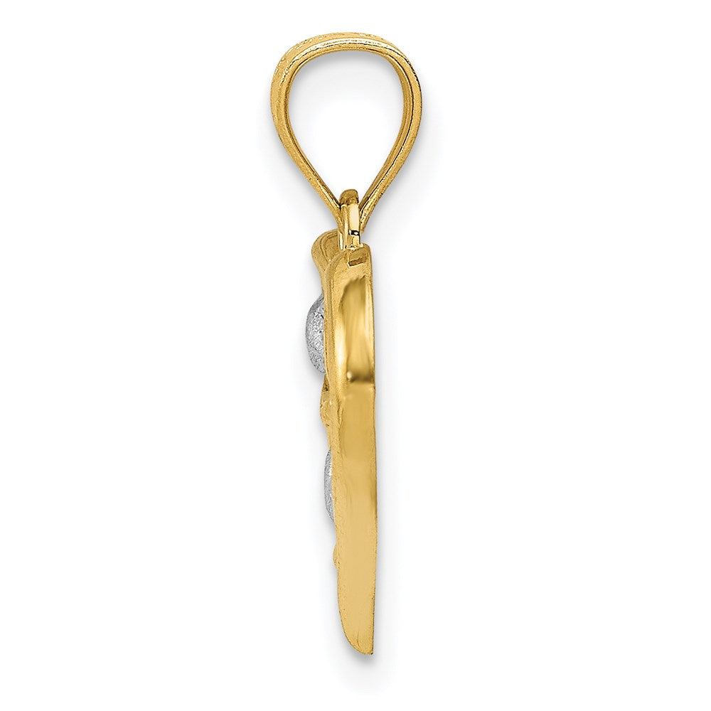 Million Charms 14K Yellow Gold Themed & White Rhodium-plated Polished Heart & X Heart Pendant