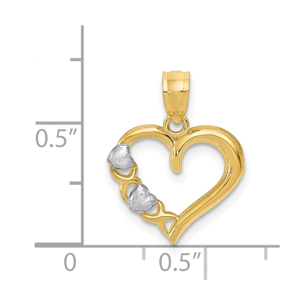 Million Charms 14K Yellow Gold Themed & White Rhodium-plated Polished Heart & X Heart Pendant