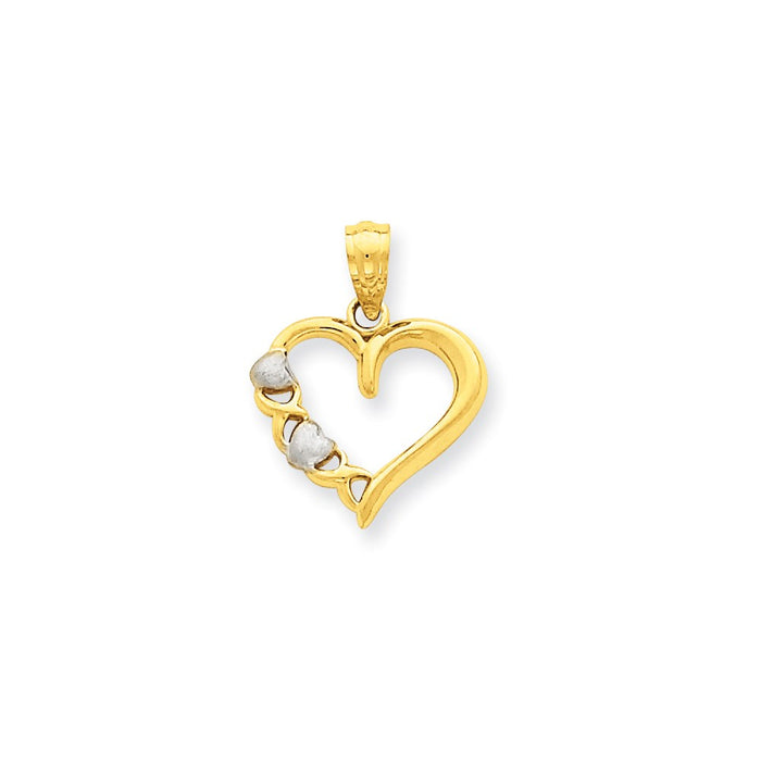 Million Charms 14K Yellow Gold Themed & White Rhodium-plated Polished Heart & X Heart Pendant