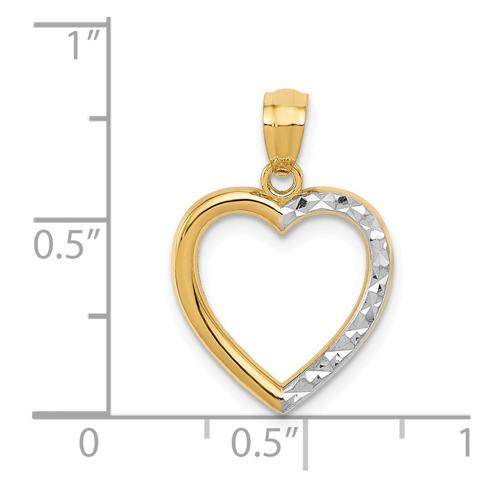 Million Charms 14K Yellow Gold Themed & White Rhodium-plated Polished Diamond-Cut Heart Pendant