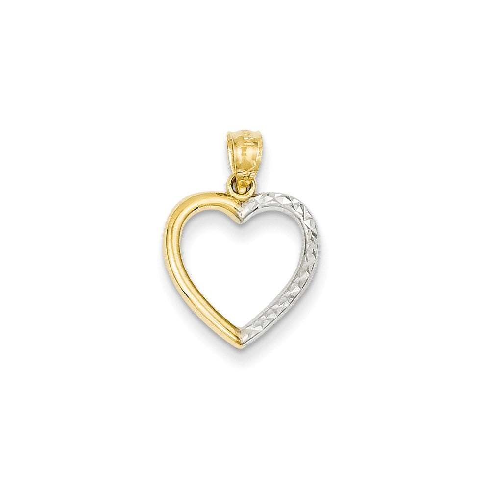 Million Charms 14K Yellow Gold Themed & White Rhodium-plated Polished Diamond-Cut Heart Pendant