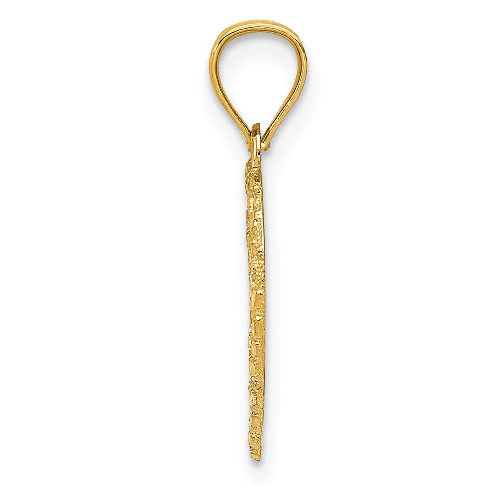 Million Charms 14K Yellow Gold Themed Polished & Textured Cut-Out Heart Pendant