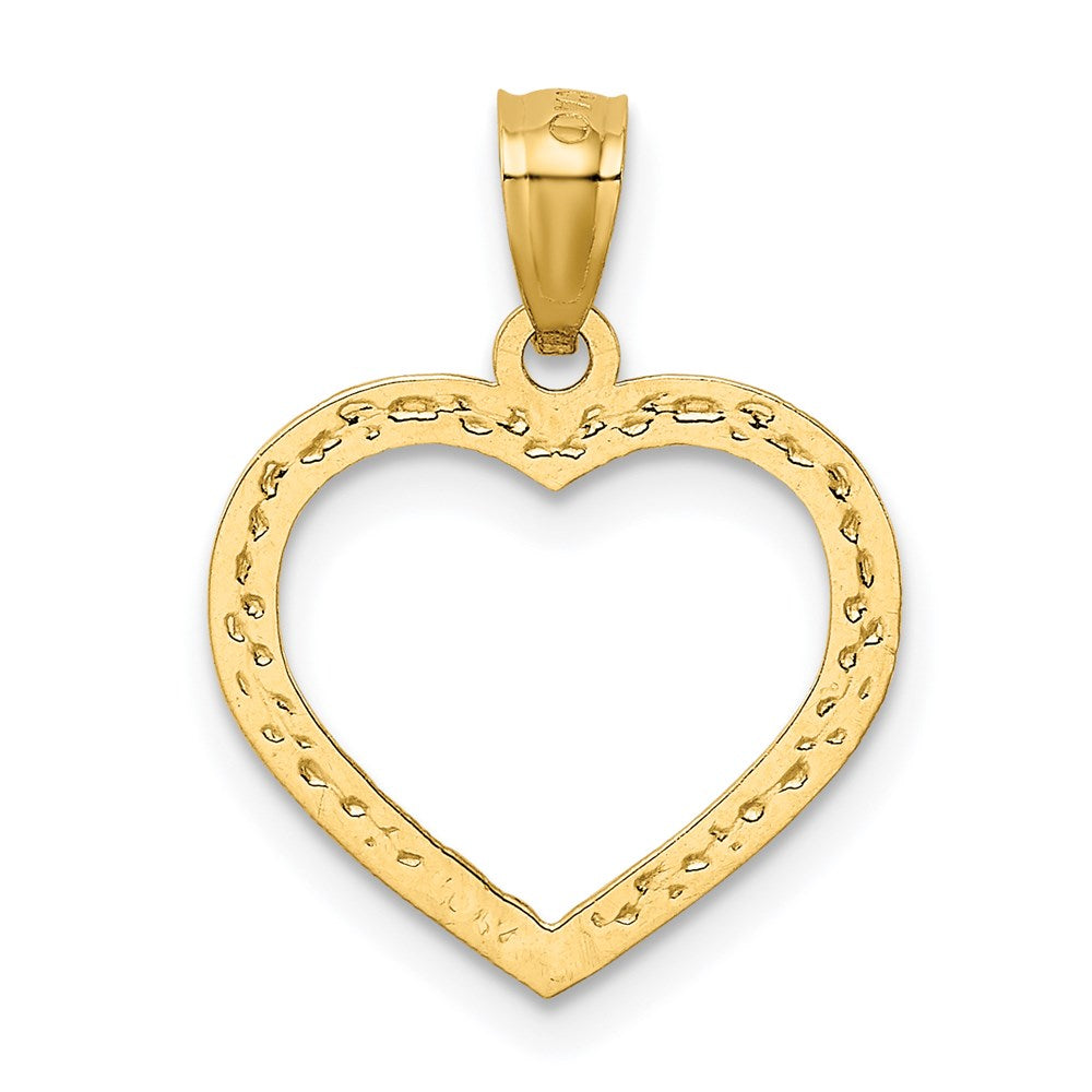 Million Charms 14K Yellow Gold Themed Polished & Textured Cut-Out Heart Pendant