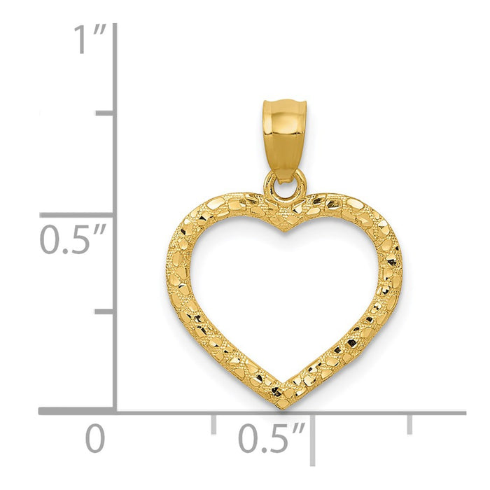 Million Charms 14K Yellow Gold Themed Polished & Textured Cut-Out Heart Pendant