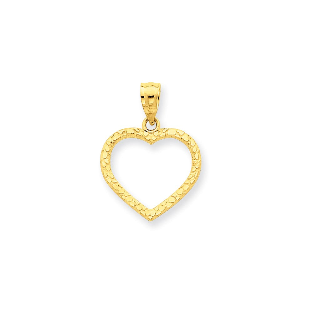 Million Charms 14K Yellow Gold Themed Polished & Textured Cut-Out Heart Pendant