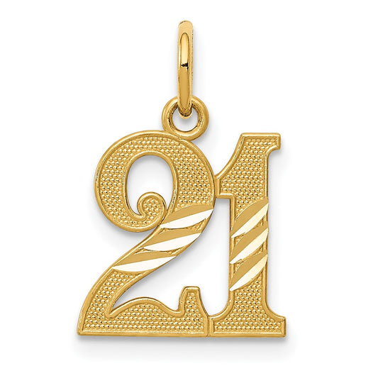 Million Charms 14k Diamond-cut 21 Pendant, Birthday, Graduation, Anniversary Necklace Charm