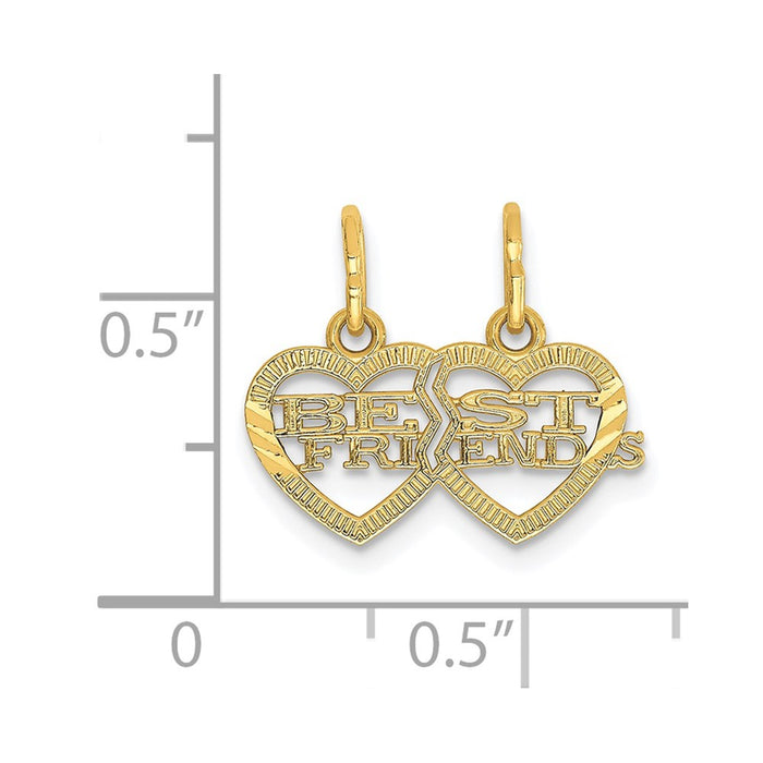 Million Charms 14K Yellow Gold Themed Double Heart Best Friends Break-Apart Charm