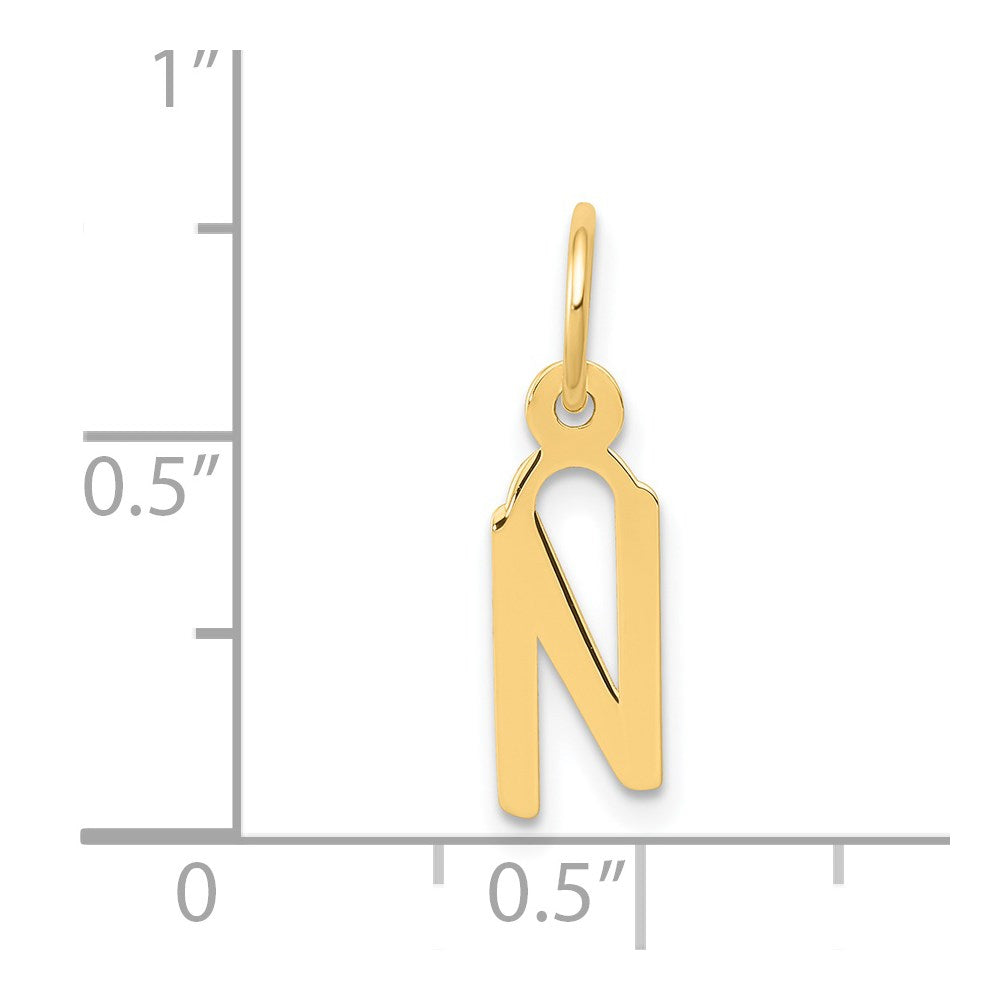 Million Charms 14K Yellow Gold Themed Small Slanted Block Alphabet Letter Initial N Charm