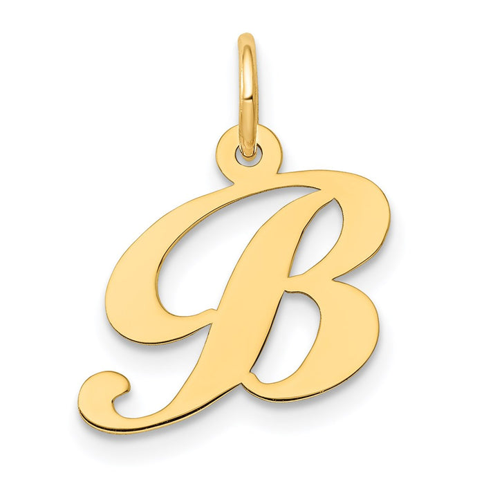 Million Charms 14K Yellow Gold Themed Small Fancy Script Alphabet Letter Initial B Charm