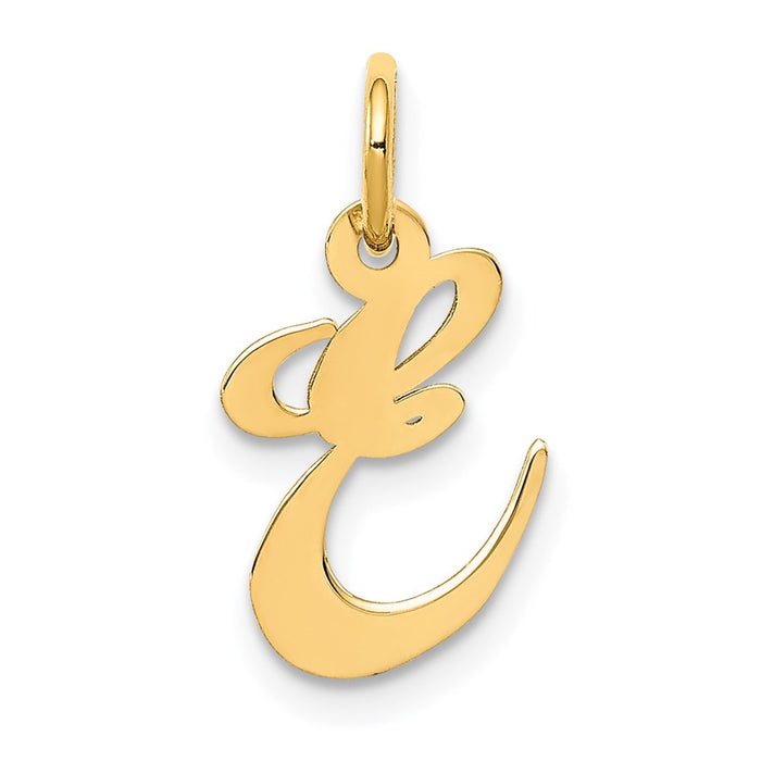 Million Charms 14K Yellow Gold Themed Small Fancy Script Alphabet Letter Initial E Charm