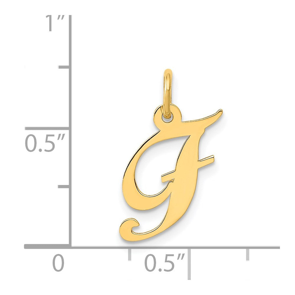Million Charms 14K Yellow Gold Themed Small Fancy Script Alphabet Letter Initial F Charm