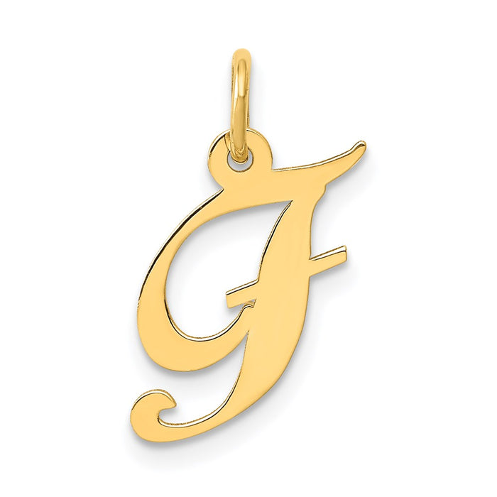 Million Charms 14K Yellow Gold Themed Small Fancy Script Alphabet Letter Initial F Charm