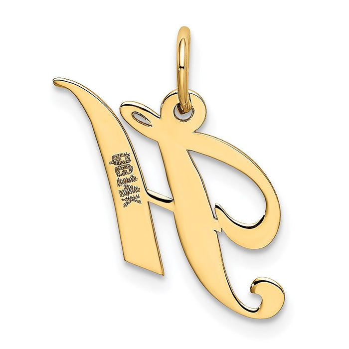 Million Charms 14K Yellow Gold Themed Small Fancy Script Alphabet Letter Initial H Charm