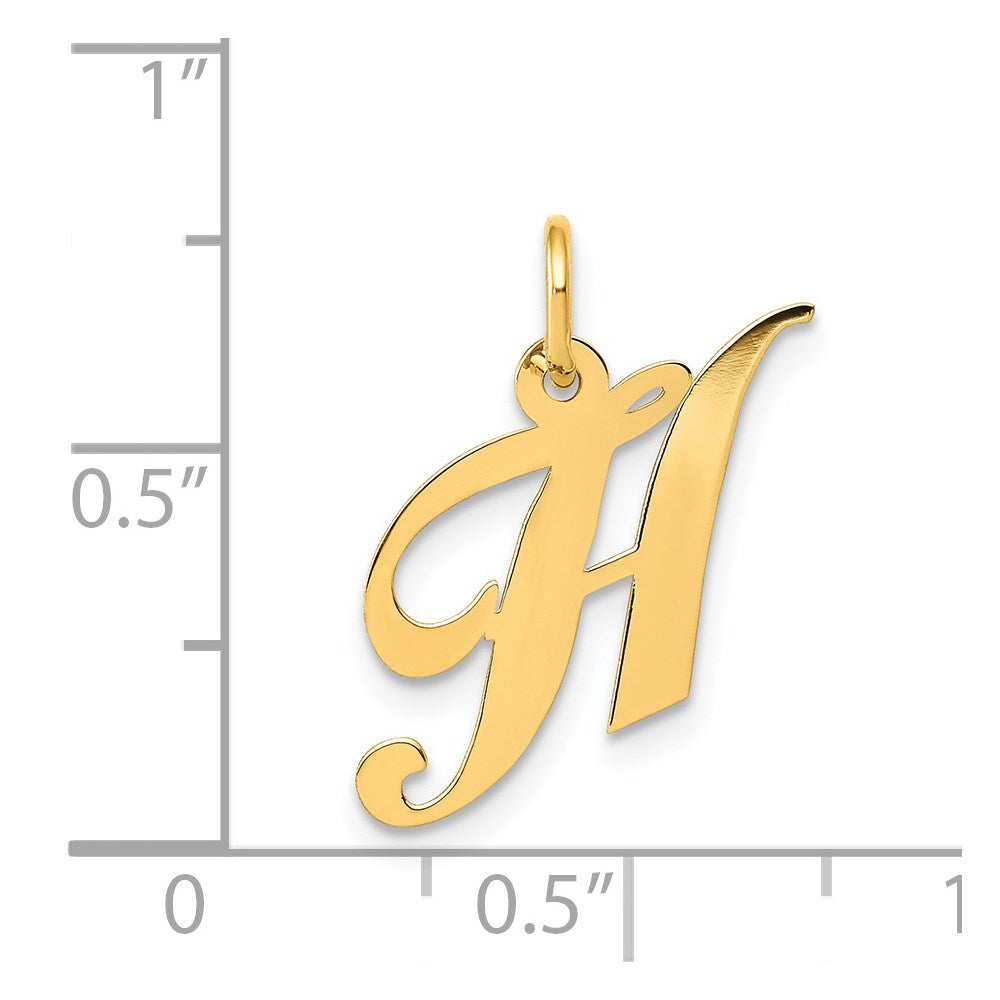 Million Charms 14K Yellow Gold Themed Small Fancy Script Alphabet Letter Initial H Charm