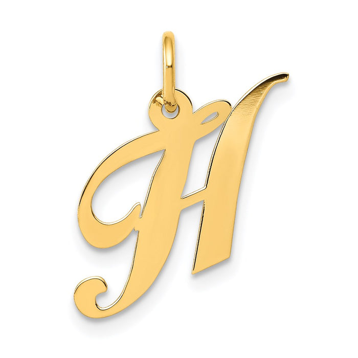 Million Charms 14K Yellow Gold Themed Small Fancy Script Alphabet Letter Initial H Charm