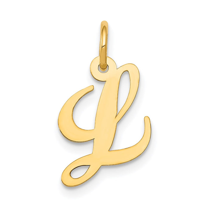 Million Charms 14K Yellow Gold Themed Small Fancy Script Alphabet Letter Initial L Charm