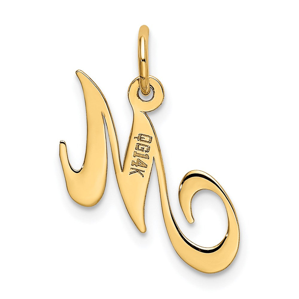 Million Charms 14K Yellow Gold Themed Small Fancy Script Alphabet Letter Initial M Charm