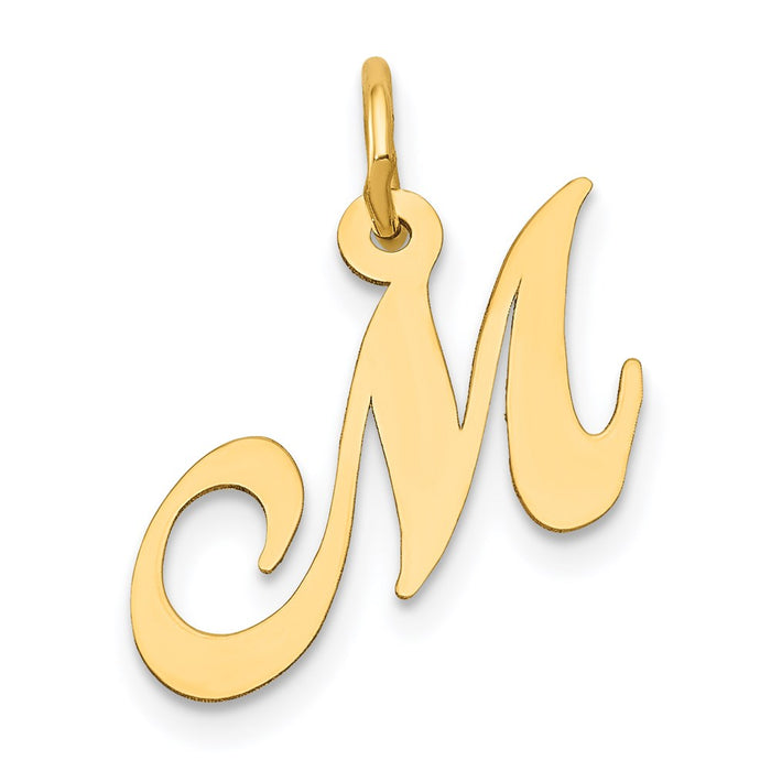 Million Charms 14K Yellow Gold Themed Small Fancy Script Alphabet Letter Initial M Charm