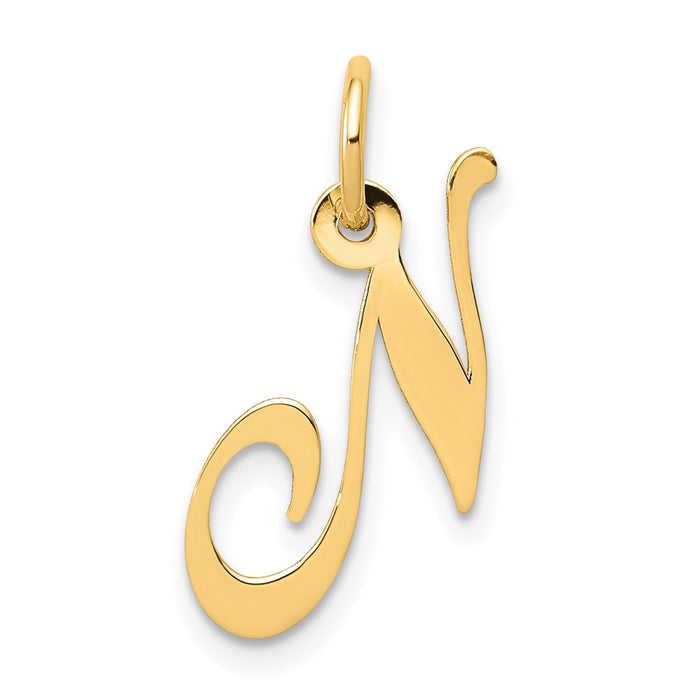 Million Charms 14K Yellow Gold Themed Small Fancy Script Alphabet Letter Initial N Charm