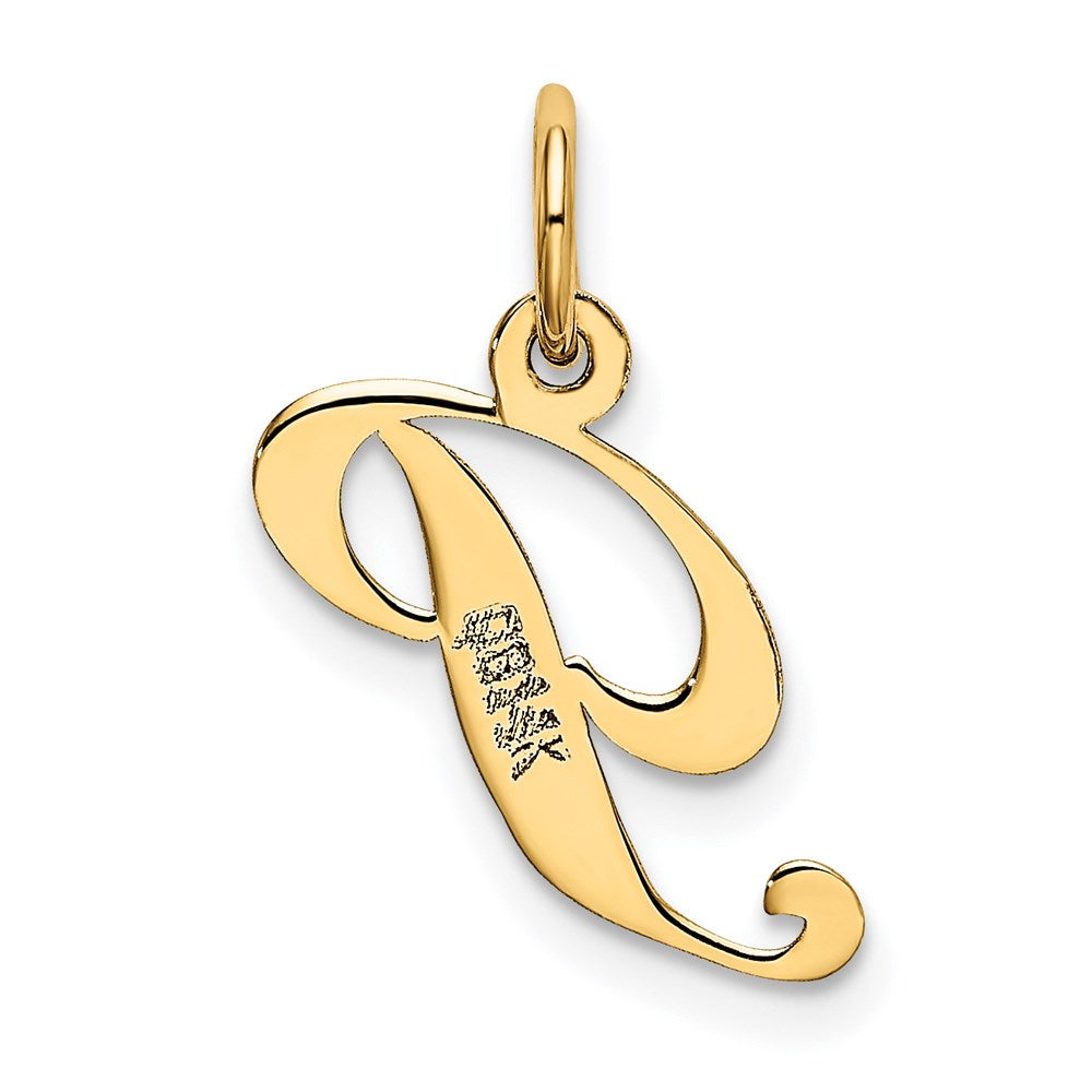 Million Charms 14K Yellow Gold Themed Small Fancy Script Alphabet Letter Initial P Charm