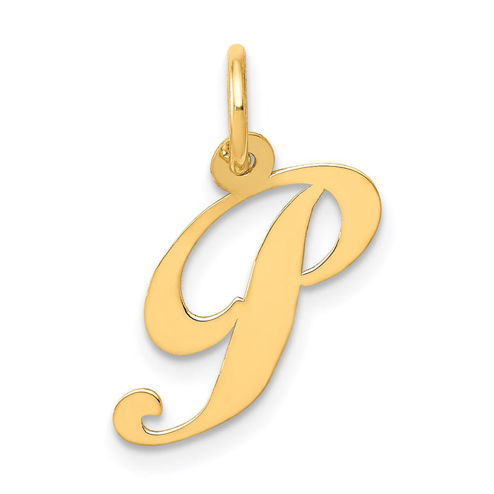 Million Charms 14K Yellow Gold Themed Small Fancy Script Alphabet Letter Initial P Charm