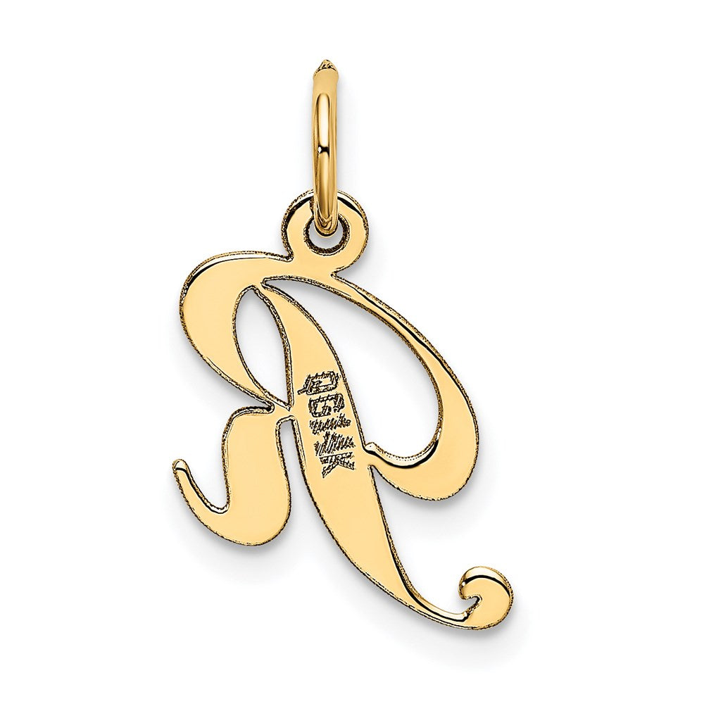 Million Charms 14K Yellow Gold Themed Small Fancy Script Alphabet Letter Initial R Charm