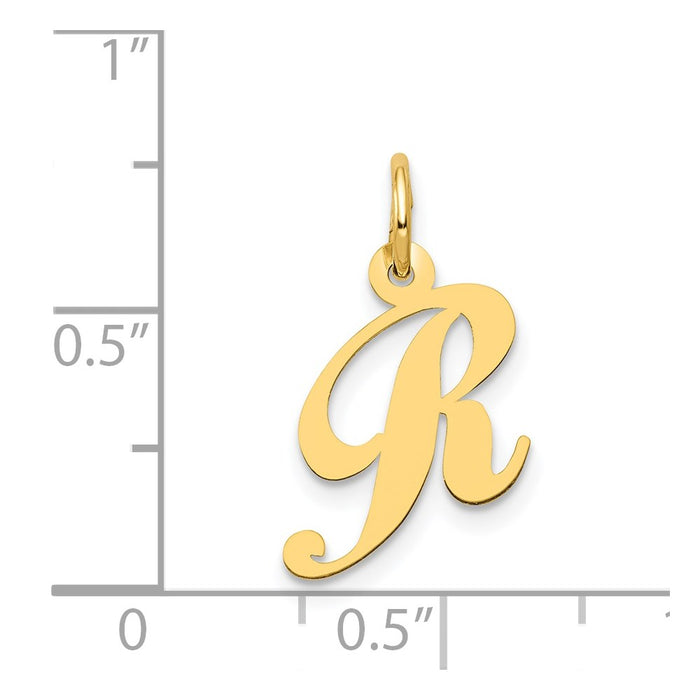 Million Charms 14K Yellow Gold Themed Small Fancy Script Alphabet Letter Initial R Charm