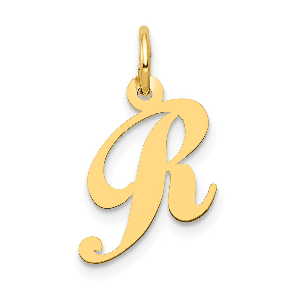 Million Charms 14K Yellow Gold Themed Small Fancy Script Alphabet Letter Initial R Charm