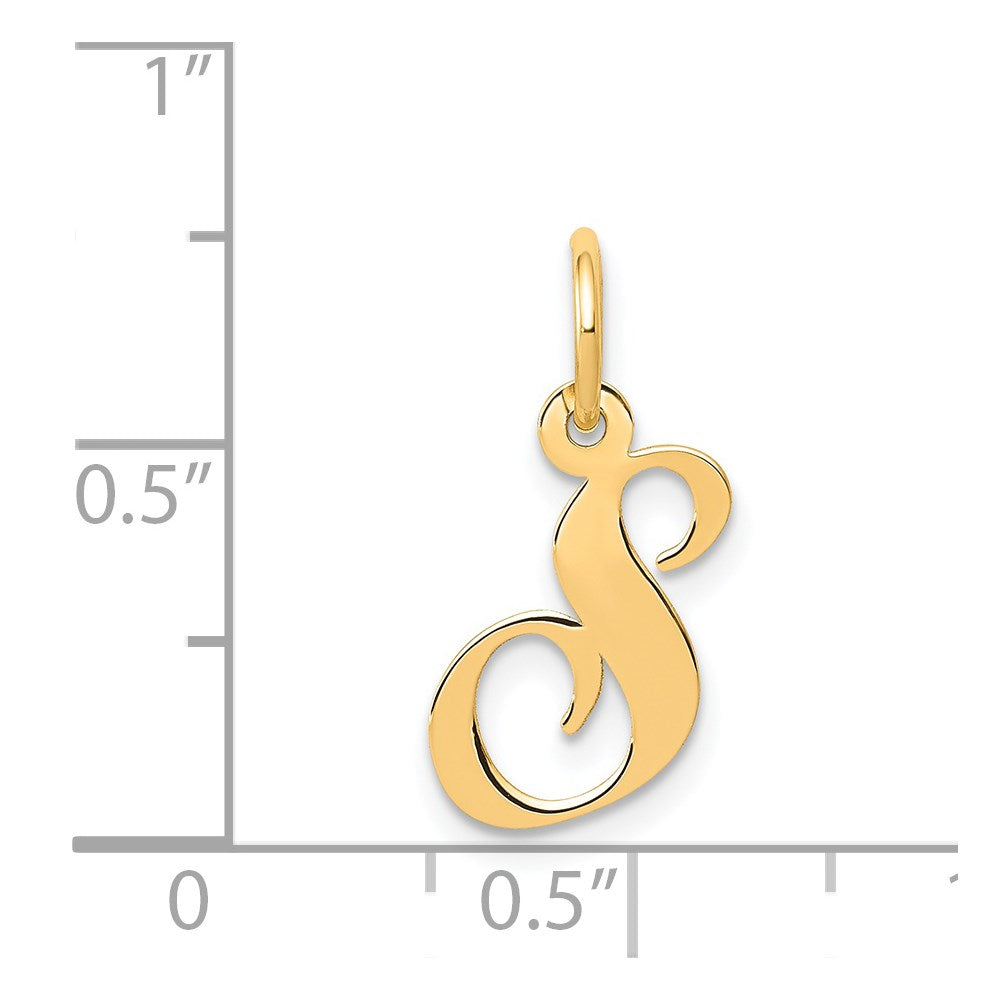 Million Charms 14K Yellow Gold Themed Small Fancy Script Alphabet Letter Initial S Charm
