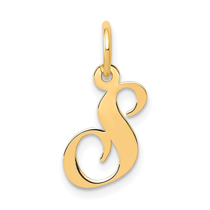 Million Charms 14K Yellow Gold Themed Small Fancy Script Alphabet Letter Initial S Charm