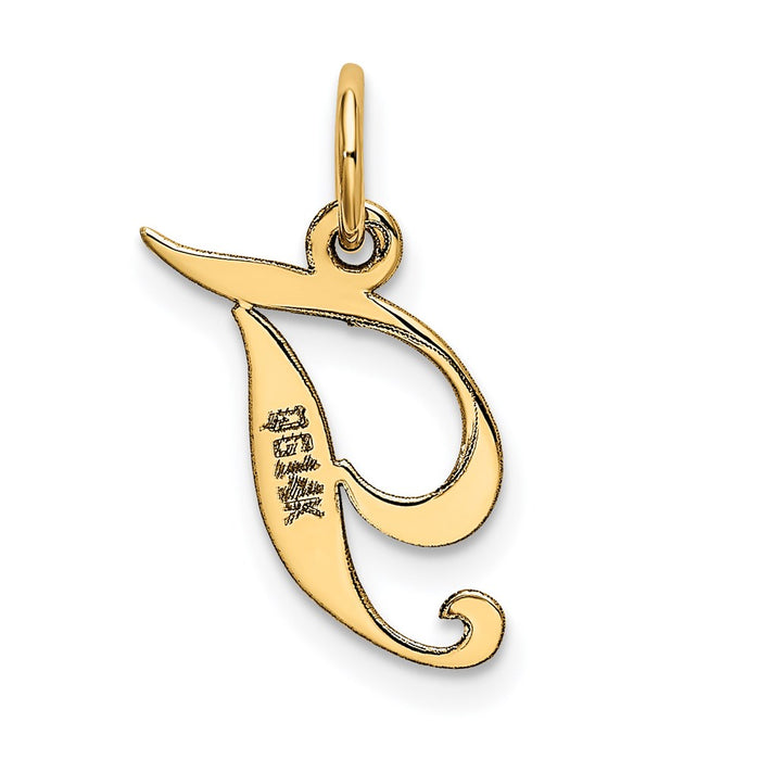 Million Charms 14K Yellow Gold Themed Small Fancy Script Alphabet Letter Initial T Charm