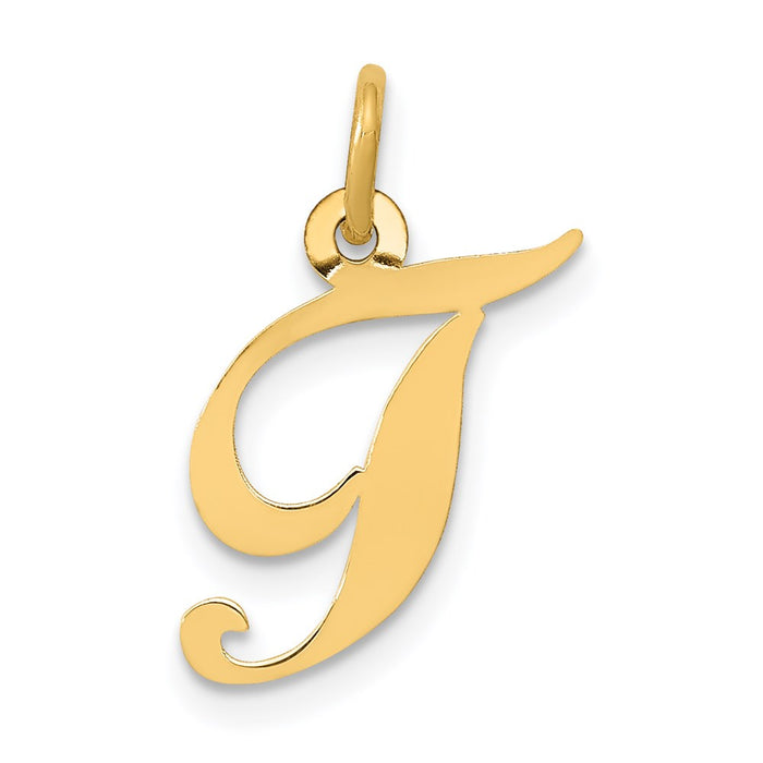 Million Charms 14K Yellow Gold Themed Small Fancy Script Alphabet Letter Initial T Charm