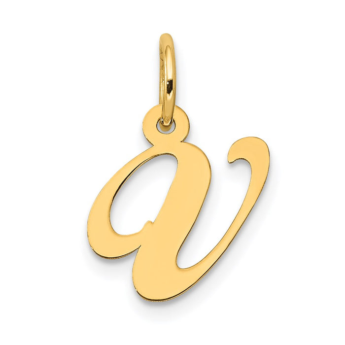 Million Charms 14K Yellow Gold Themed Small Fancy Script Alphabet Letter Initial V Charm