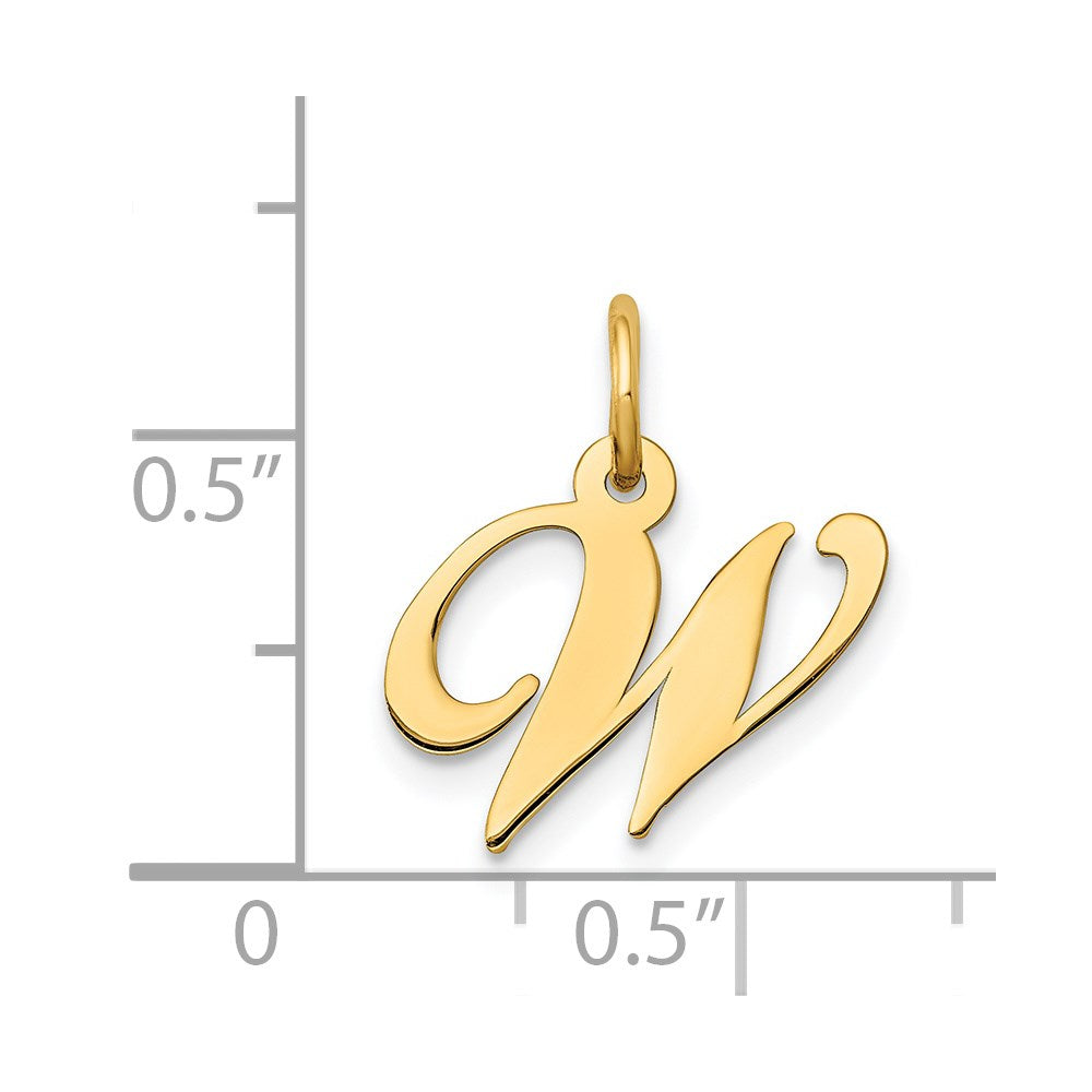 Million Charms 14K Yellow Gold Themed Small Fancy Script Alphabet Letter Initial W Charm