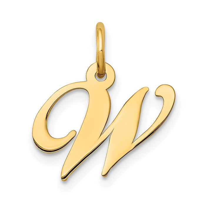 Million Charms 14K Yellow Gold Themed Small Fancy Script Alphabet Letter Initial W Charm