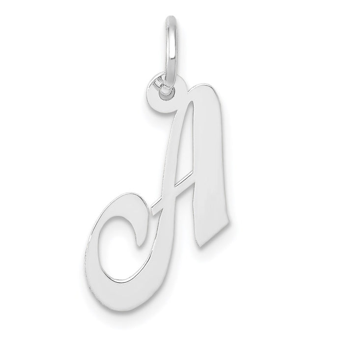 Million Charms 14K White Gold Themed Small Fancy Script Alphabet Letter Initial A Charm