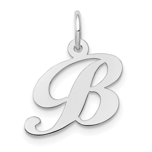 Million Charms 14K White Gold Themed Small Fancy Script Alphabet Letter Initial B Charm