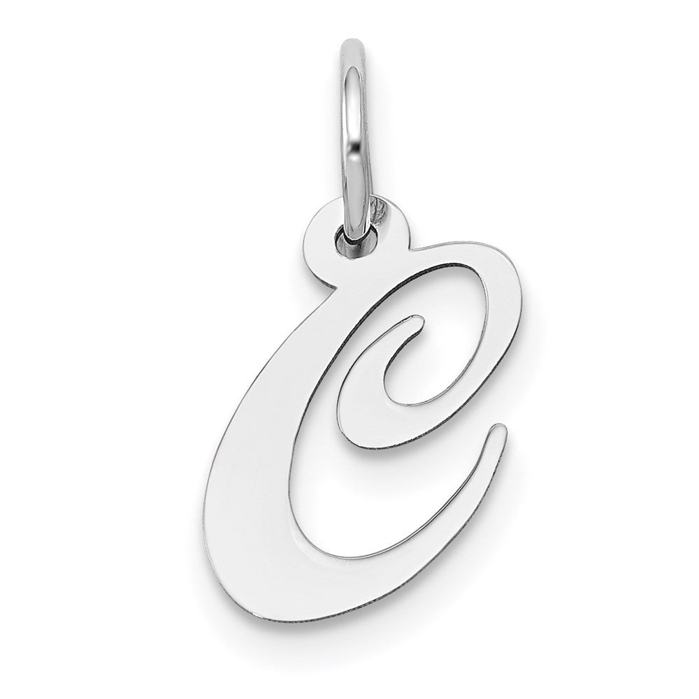 Million Charms 14K White Gold Themed Small Fancy Script Alphabet Letter Initial C Charm