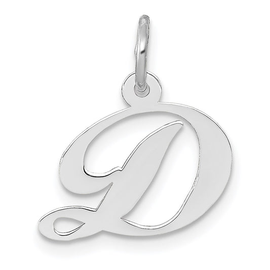 Million Charms 14K White Gold Themed Small Fancy Script Alphabet Letter Initial D Charm