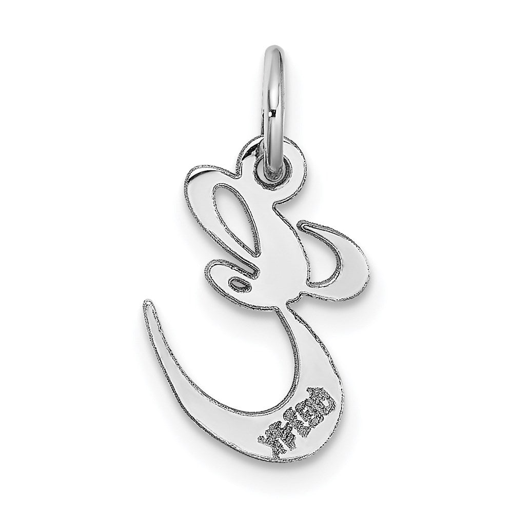 Million Charms 14K White Gold Themed Small Fancy Script Alphabet Letter Initial E Charm