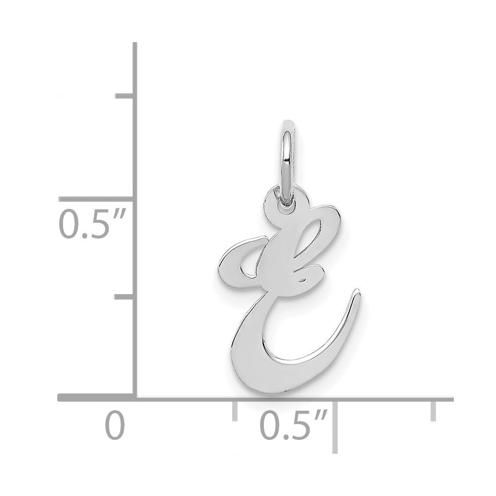 Million Charms 14K White Gold Themed Small Fancy Script Alphabet Letter Initial E Charm