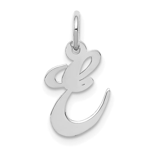 Million Charms 14K White Gold Themed Small Fancy Script Alphabet Letter Initial E Charm